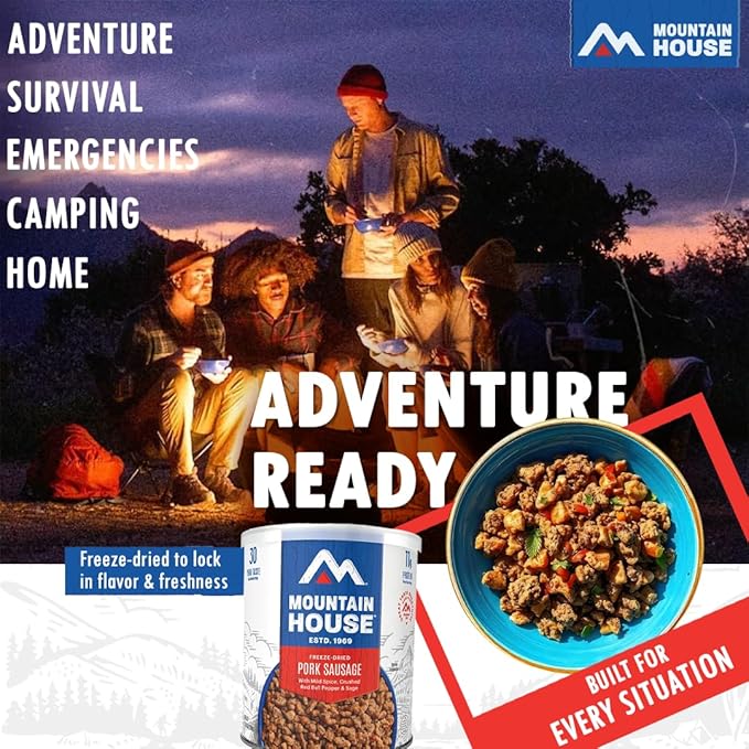 Mountain House Freeze-Dried Pork Sausage #10 Can ??25 Servings per Can ??Fully Cooked, Ready-to-Eat Emergency Canned Food Supply ??High-Protein Canned Meat for Camping, Hiking, Survival,??30-Year Taste Guarantee ??Made in USA ??Pack of 6