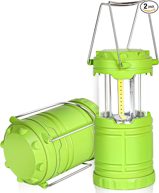 2-Pack LED Green Camping Lanterns, Portable Camping Lights, Outdoor Handled Lamps, Essential Emergency Lights for Power Outages, Hiking, Hurricane