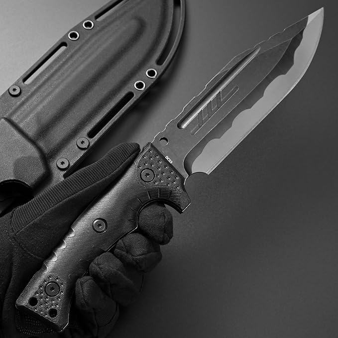 GTK8 Fixed Blade Knife DC53 Steel Blade Full Tang Nylon Fiberglass Handle EDC Fixed Knifes for Outdoor Working Camping Bushcraft(black)