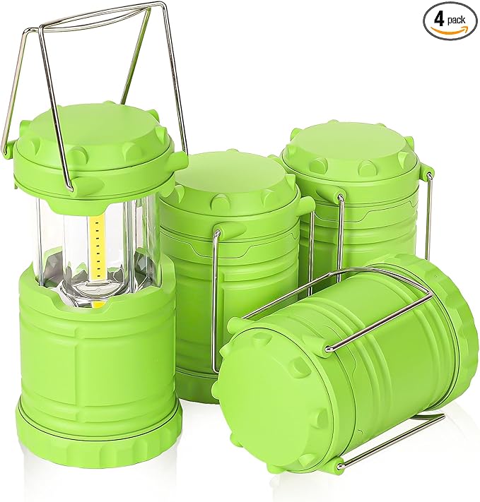 4-Pack Mini LED Camping Lanterns, Portable Camping Lights, Outdoor Tent Lights, Essential Emergency Lights for Power Outages, Hiking, Survival Kit for Hurricane, Green
