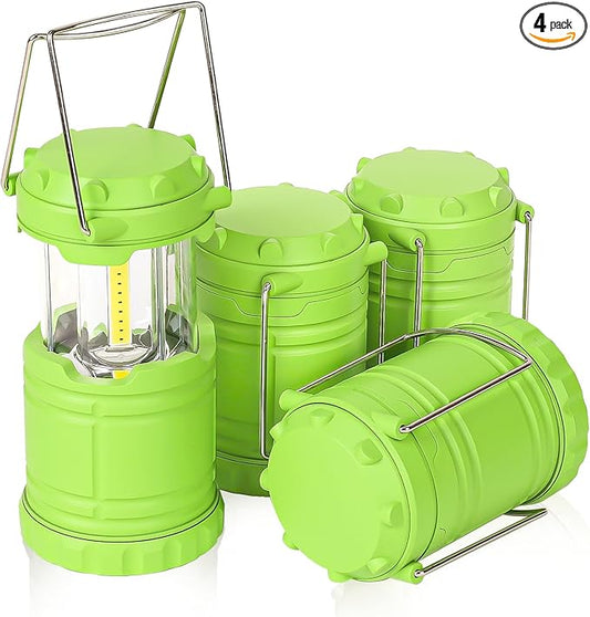 4-Pack Mini LED Camping Lanterns, Portable Camping Lights, Outdoor Tent Lights, Essential Emergency Lights for Power Outages, Hiking, Survival Kit for Hurricane, Green