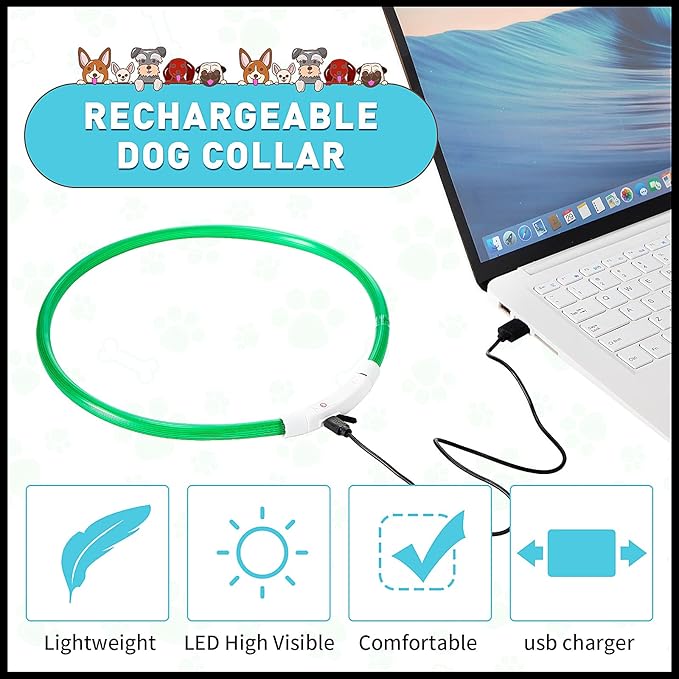 Frienda 4 Pcs Dog Collar LED USB Rechargeable Lights Dog Necklace Collars Doggy Lights for Night Walking Adjustable Safety Lamp Pet Collars for Large Medium Small Puppy(Classic Style,4 Colors)