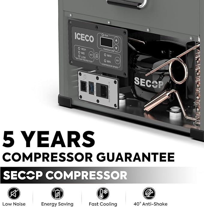 ICECO VL45 Portable Refrigerator with SECOP Compressor, 45Liters Platinum Compact Refrigerator, DC 12/24V, AC 110-240V, 0℉ to 50℉, Home & Car Use (Without Insulated Cover)