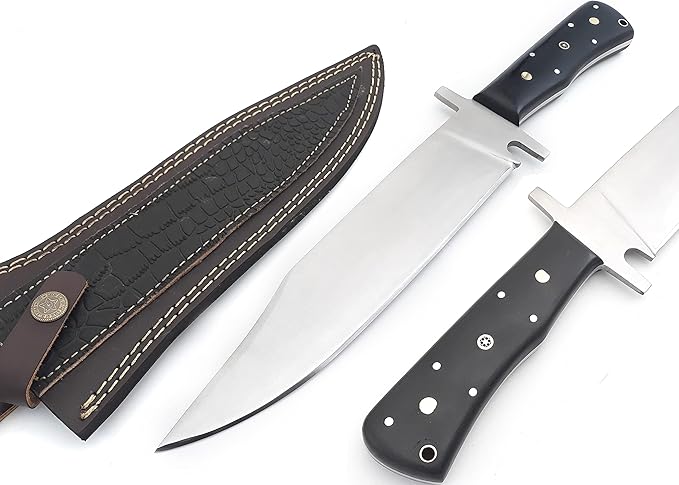 Nooraki - 15" Handmade Full Tang Hunting Knife with Leather Sheath, Multipurpose Bowie Knife with Micarta Handle for Everyday Carry, Outdoor Camping and Hunting