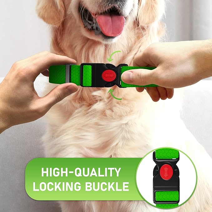 Adjustable Dog Collar with Safety Lock Buckle - Made in USA - Honeycomb Waterproof Heavy Duty Dog Collars for Medium Large Dogs - Odor Proof Pet Collar for Dogs with Strong Zinc D Ring Green