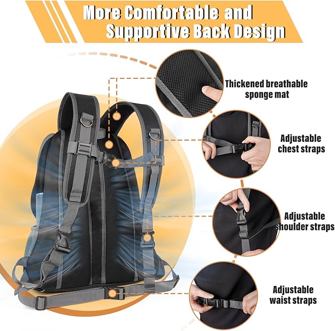 YUDODO Dog Front Carrier Backpack, Adjustable Breathable Pet Carrier for Small Dogs Cats, Ventilated Puppy Back Pack with Safety Belt, Lightweight Doggy Backpack for Hiking Outdoor (Black, Large)