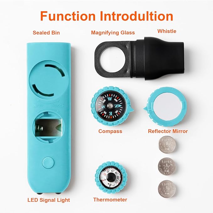 Emergency Survival Safety Whistle,Whistle for Kids with Lanyard,Compass,Thermometer,Ideal for Kayaking, Boating, Hiking, Camping, Climbing