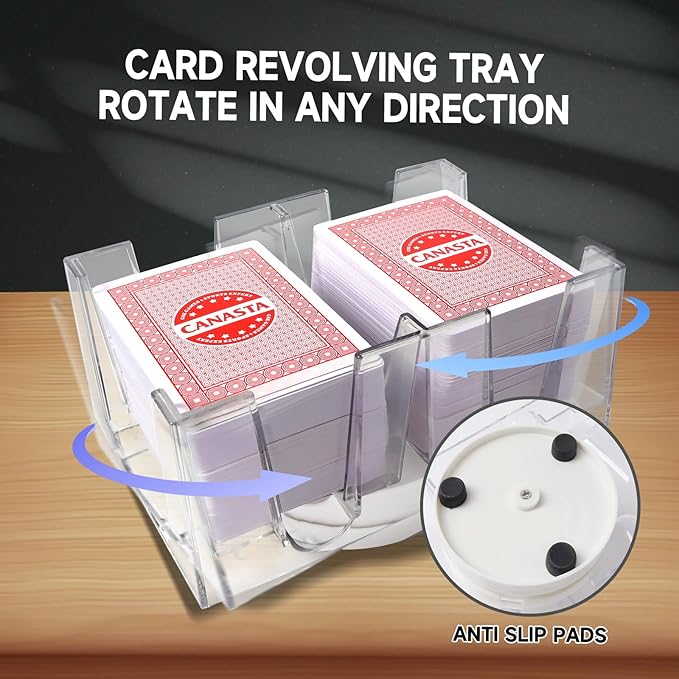 GSE Games & Sports Expert 6-Deck Revolving Canasta Card Tray, 360° Rotating Playing Card Holder, Swivel Cards Holders for Hand & Foot, Rummy, UNO Games