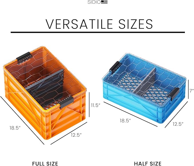 SIDIO CRATE Starter Pack - Two Full Size and One Half Size SidioCrate, Stackable Outdoor Organizer Storage Bins with Clear Lid and Dividers - SIDIO Variety Pack