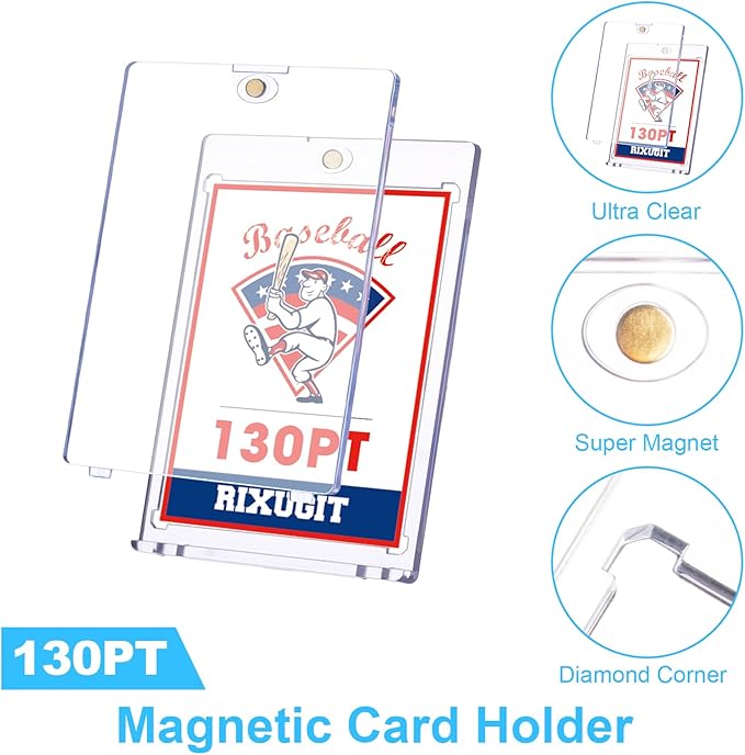 130pt Magnetic Card-Holders for Trading Cards - 15-Pack One Touch Card Case with Stronger Magnet, UV Protection, Card Protectors Hard Plastic, Card Sleeves Display Case for Baseball Card Sports Cards
