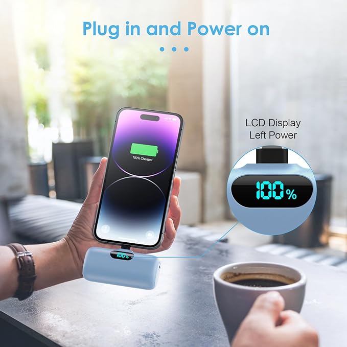 Mini Portable Charger for iPhone,Upgraded 5000mAh PD Fast Charging Battery Pack,LCD Display Cute Power Bank Portable Phone Charger for iPhone 14/14 Pro Max/13/13 Pro/12 Pro/11/XS/XR/X/8/7/6-Light Blue