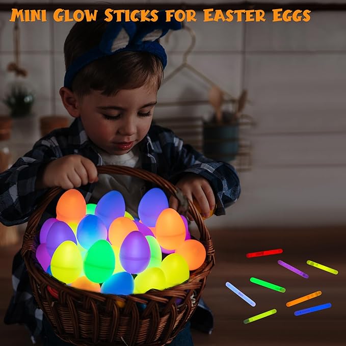 POPGIFTU 200 Mini Glow Sticks Bulk Pack, 8 Bright Colors 1.96" Glow in the Dark Sticks for Easter Egg Hunt, Basket Stuffers, Party Favors, Neon Parties, Weddings, Halloween, Classroom Prizes