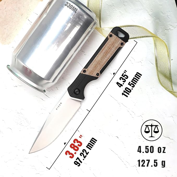 Kizer Militaw Fixed Blade Knife with Sheath, Nitro V Blade Camping Knife with G10 & Micarta Handle, Fixed Blade EDC Knives for Men Women Gift, Outdoor Hunting Hiking Survival Knives 1067A2