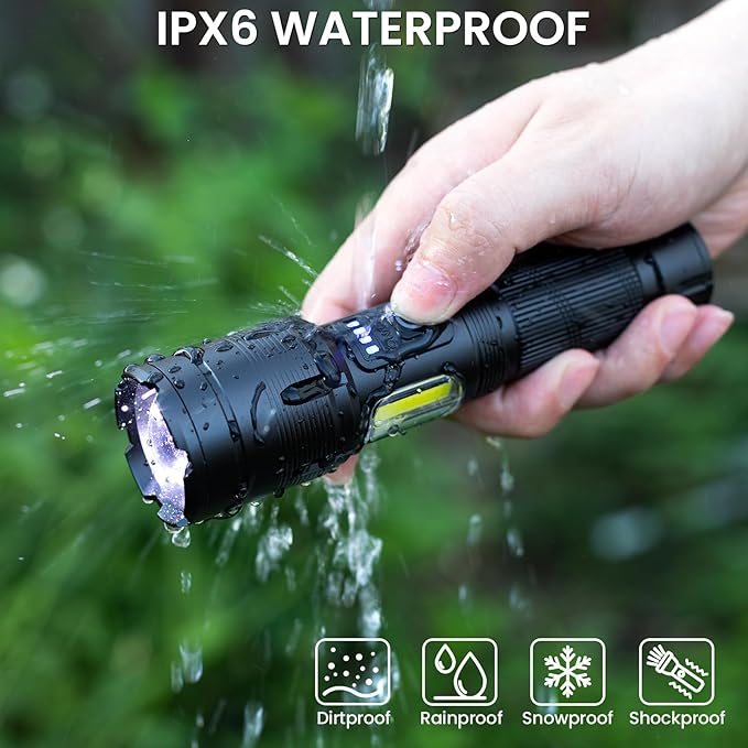 Rechargeable Flashlight 99000 High Lumens, Super Bright LED Flashlight with 7 Modes, Waterproof Powerful Flash Light for Camping, Home, Emerge?©cies (Black)