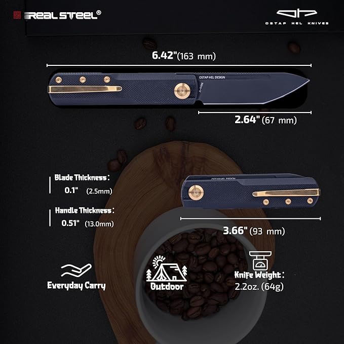 REALSTEEL G-Tanto Pocket Knife,Folding Knives,2.6" Nitro-V Blade,Double Detent Ball Slipjoint EDC,G10 Handle,2.2oz,Clip,Gift for Men Women Outdoor Indoor Daily Use Camping Hiking(Full Black)