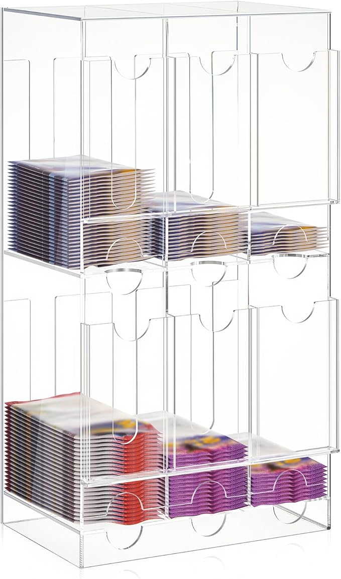 1 Pcs Acrylic Booster Pack Dispenser, Card Dispenser Storage and Organizer, for Trading Card, Booster Packs, Sports & More (Top and Bottom 6 Slots)
