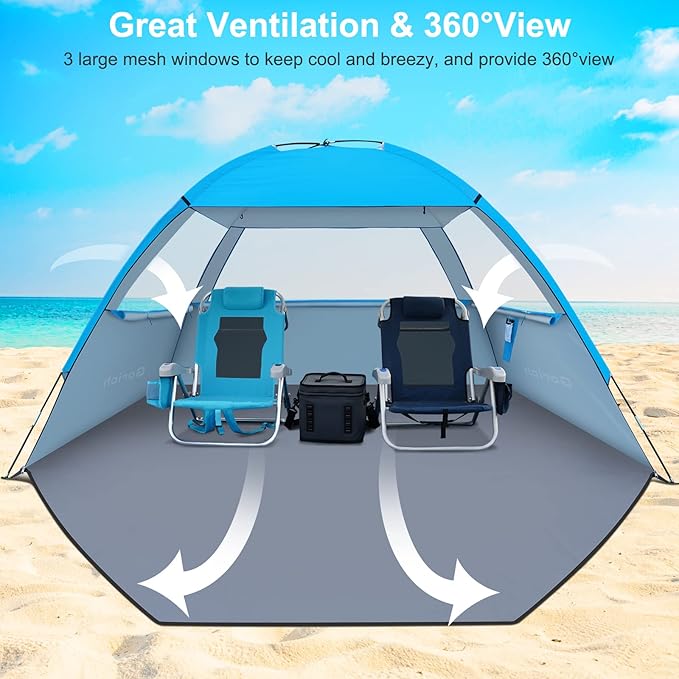 Gorich Beach Tent Sun Shelter for 3/4-5/6-7/8-10 Person with UPF 50ï¼?UV Protection, Lightweight & Easy Setup Beach Shade Canopy, Portable Beach Shade Tent Beach Cabana