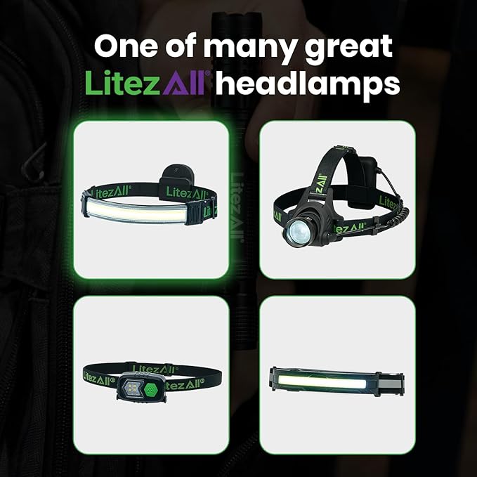 LitezAll Tactical LED Headlamp with Adjustable Headband, Flat Battery Powered Headlamp for Hiking, Camping, Emergency Use ??Hands-Free Outdoor Light for Camping Lights & Lanterns Setups