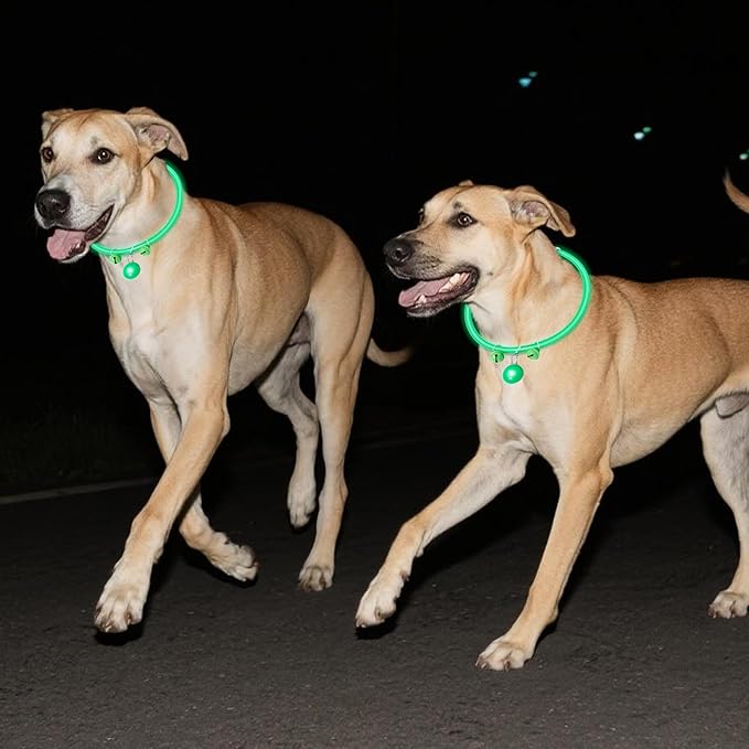 Rechargeable LED Dog Collar - Premium 3 Flash Mode Waterproof Night Safety Light Collar with Adjustable Strip and Bell for Walking Training Outdoor Dress up Small Medium Large Dogs Decor