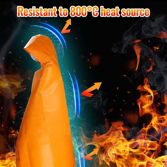 MDH Upgrade Fireproof Emergency Escape Cape - Fireproof Cloak Fiberglass & Silicone Coated Cloth - Flame Retardant Blanket for Household, Office Home- CE-Certified Fire Safety Gear (Kid: 63*59inches)