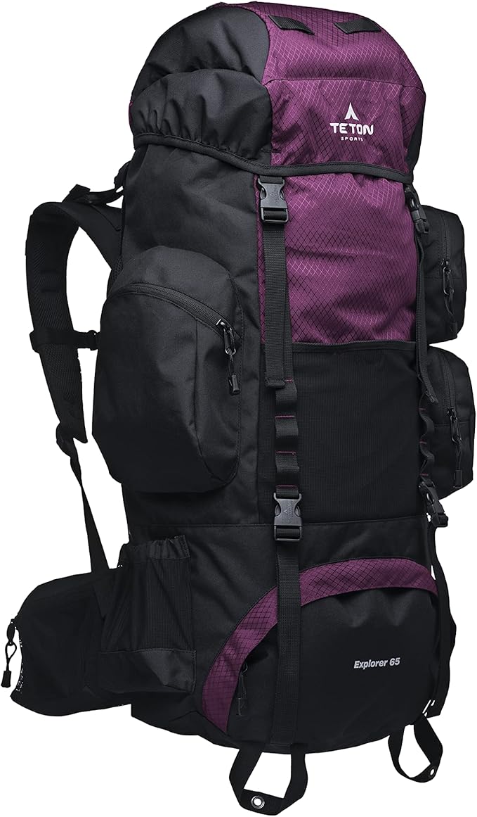 TETON 65L Explorer Internal Frame Backpack for Hiking, Camping, Backpacking, Rain Cover Included