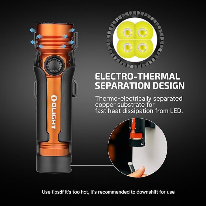 OLIGHT Seeker 4 Pro Rechargeable Flashlights, 4600 Lumens High Powerful Bright Light with USB C Holster, Waterproof IPX8 for Emergencies, Camping, Searching (Orange Cool White)