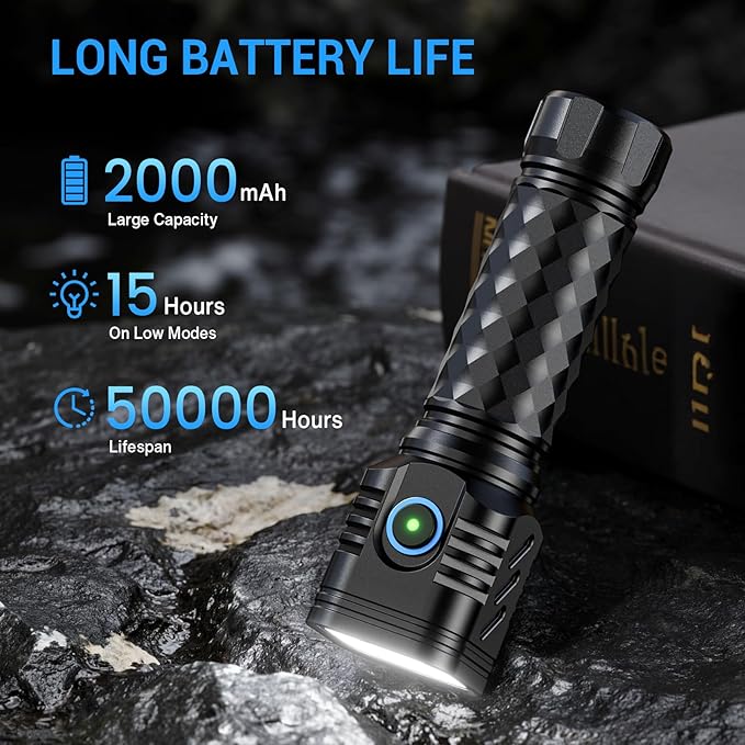 LED Flahlight High Lumens,2 Pack Rechargeable Metal Flashlights Waterproof, Super Bright Flash Light for Camping Hiking Outdoor Home Emergency, Camping Essentials Gear