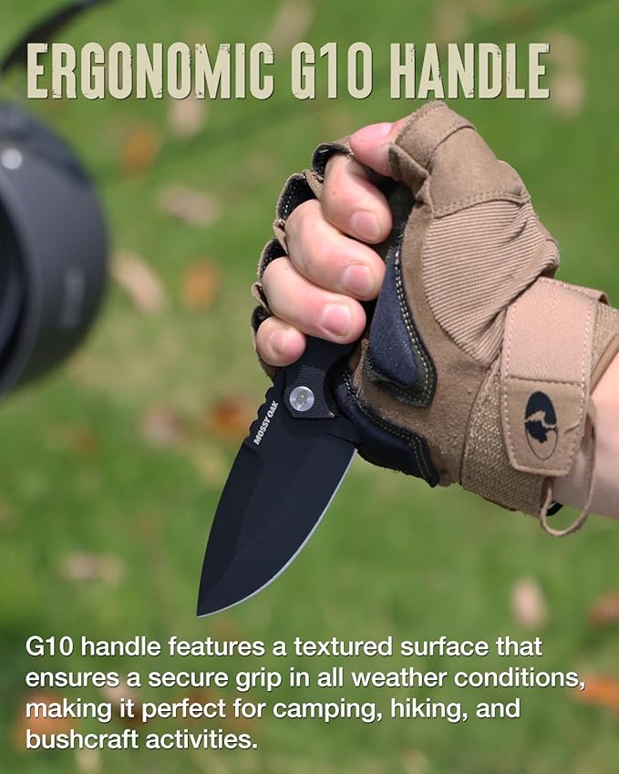 Mossy Oak 8 Inch Fixed Blade Knife with Kydex Sheath, D2 Steel Full Tang Outdoor Camping Knife, G10 Handle for Bushcraft, Survival, Camping, Hiking