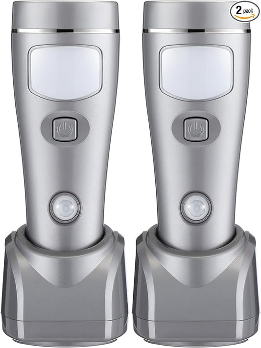 Enhon 2 Pack 4 in 1 LED Emergency Lights for Home Power Failure, Rechargeable Plug in Flashlight Motion Sensor Night Light, Automatic Turn On Power Outage Light for Home Hurricane Supplies