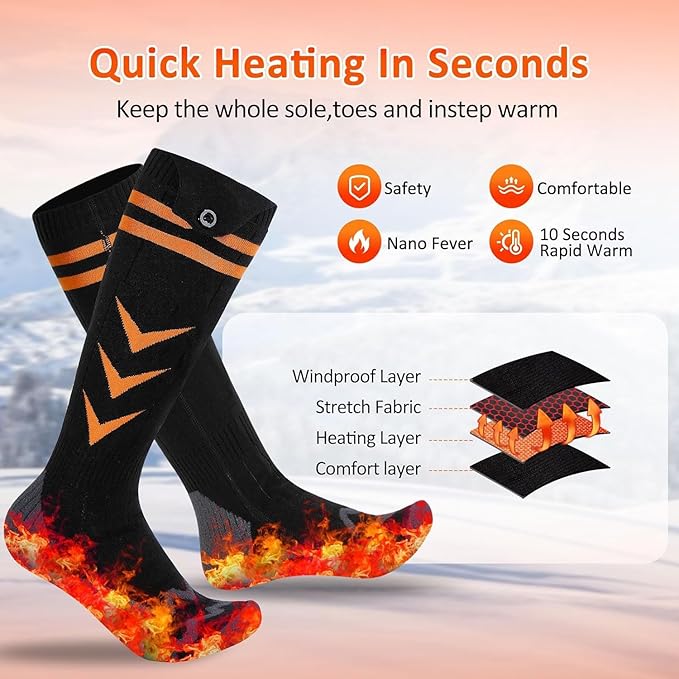Heated Socks, Rechargeable Electric Heating Socks 5000 mAh with 4 Levels of Temperature Settings & APP Control, Winter Foot Warmer for Men Women Outdoor Skiing, Winter Camping, Hiking