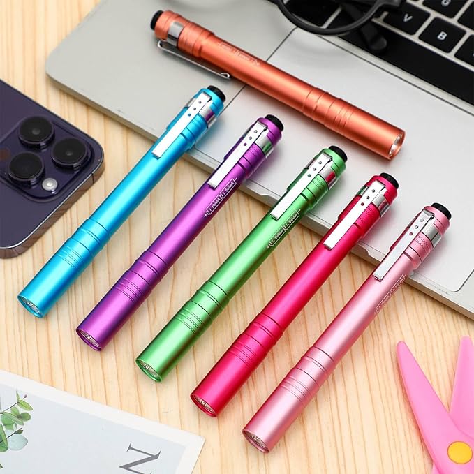 24 Pack Mini Pen Flashlights Bulk LED Pen Lights Aluminum Pocket Flashlights with Clips Small Handheld Torches Gifts for Camping Hiking Emergency Outdoor (Multicolor)