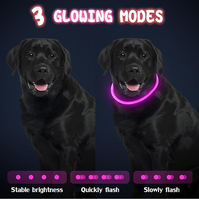 Frienda 4 Pcs Dog Collar LED USB Rechargeable Lights Dog Necklace Collars Doggy Lights for Night Walking Adjustable Safety Lamp Pet Collars for Large Medium Small Puppy(Classic Style,Rose Red, Red)