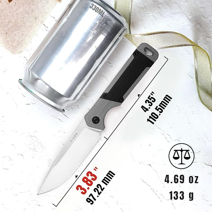 Kizer Militaw Fixed Blade Knife with Sheath, D2 Steel Blade, G10 Handle, EDC for Men & Women, Outdoor, Hunting, Hiking, Survival, 1067M1