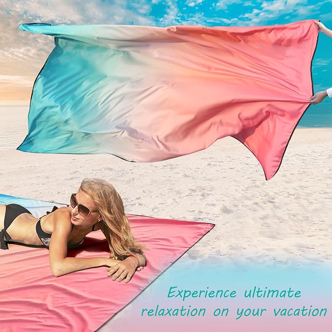 Beach Blanket Waterproof Sandproof Beach Mat 79" X 83"/10'x9'for 2-8 Adults Quick Drying Outdoor Picnic Mat Beach Accessories for Travel, Camping, Hiking