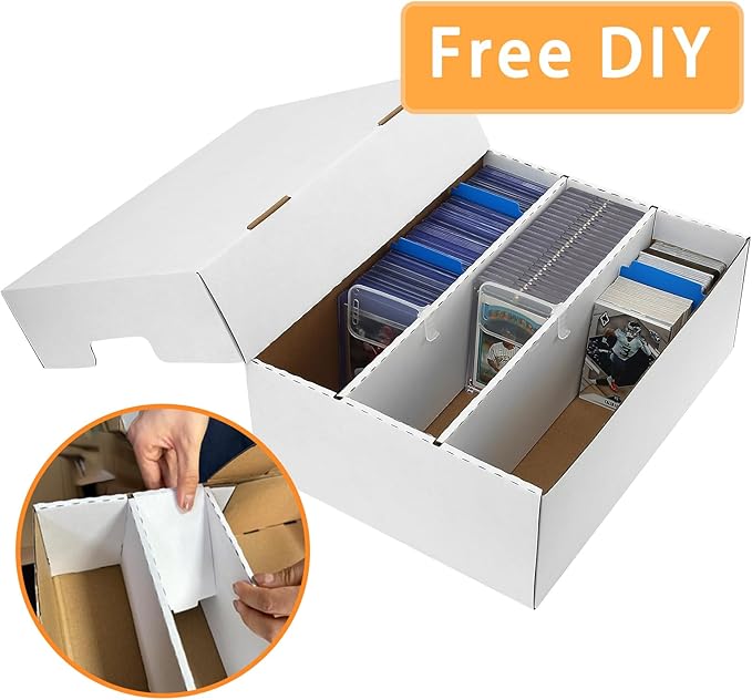 3 Row Trading Card Storage Box – Holds 2400 Cards, Fits Toploaders & Magnetic Cases, Includes 100 Sleeves, 16 Dividers & 6 Supports – Sport Card Organizer