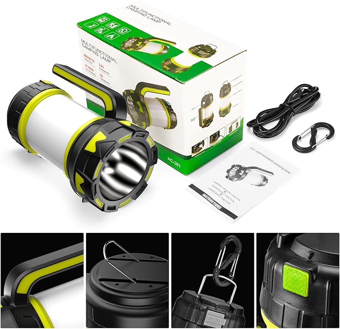 Rechargeable Flashlights Camping Lantern,6 Modes LED Bright Flashlight 3000mAh Battery, IPX4 Waterproof, Emergency Flashlight Lantern for Outdoorï¼?Hurricane, USB Cable Included-1 Flashlight