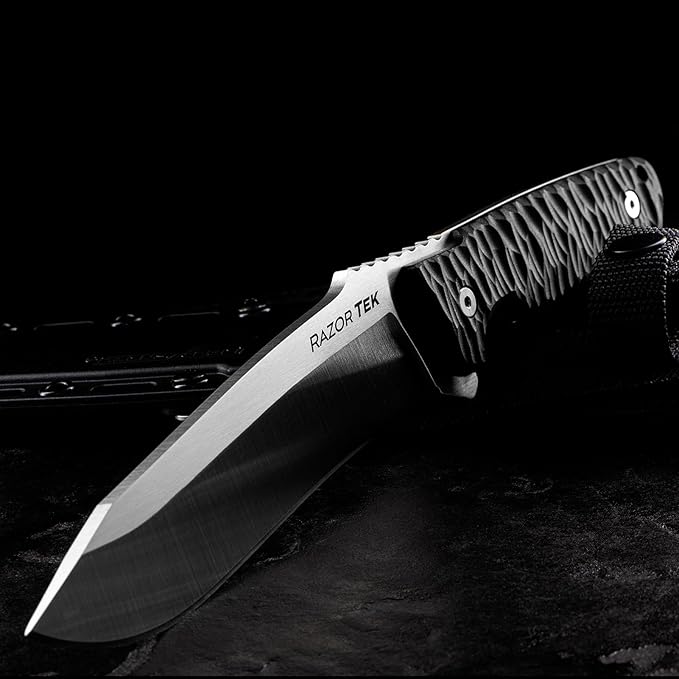 Cold Steel Razor Tek 6.5" 4116 Stainless Steel Recurve Fixed Blade EDC Outdoor Camping Hunting Utility Knife, 5 1/8" Ergonomic Textured Handle, Weather-Resistant Secure-Ex Sheath