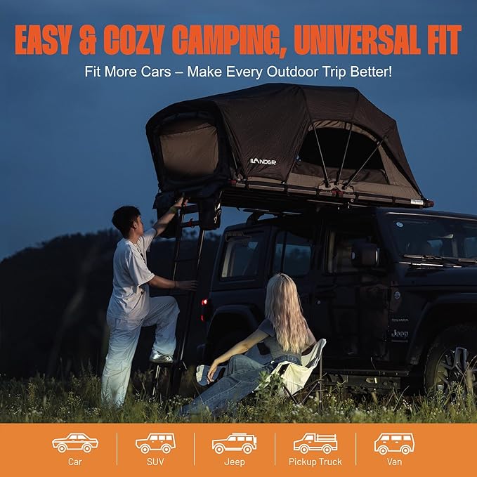 ILANDER Rooftop Tent, Hard Shell, SUV & Truck Camping, Foldable Rooftop Tent with Ladder, Waterproof & UV-Resistant 2-3 Person, 1.4M