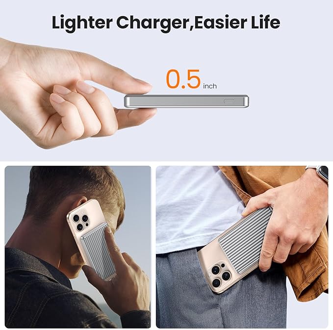 Magnetic Power Bank,Ultra Slim Wireless Portable Charger 10000mAh,20W PD Magnetic Power Bank Fast Charging,USB C in&Out Powerbank for iPhone 16/15/14/13/12 Pro Max