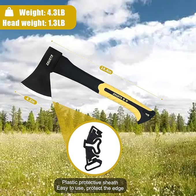 Small Camping Axe, Forged Steel Blade with Shock-Absorbing Handle, Outdoor Hatchet for Camping&Kitchen, Wood Chopping and Kindling