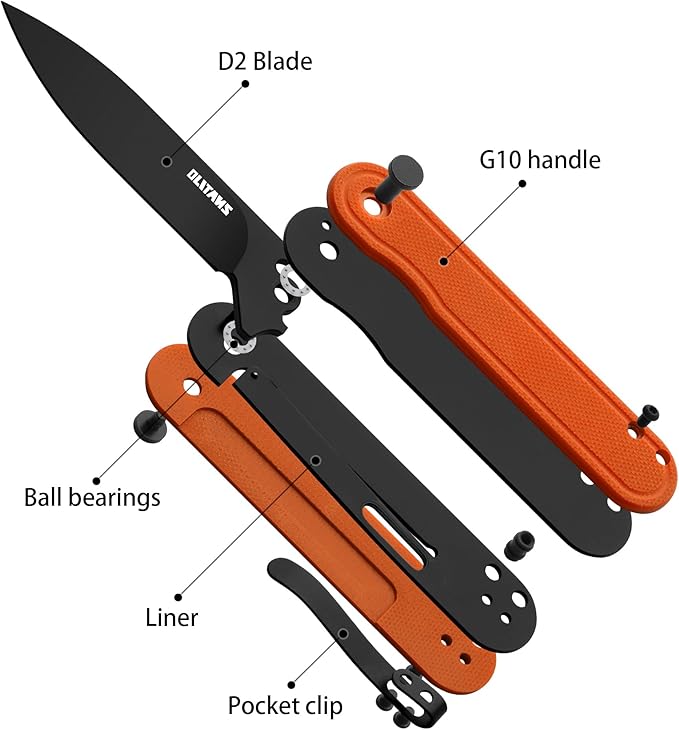 G040 Pocket Knife, 2.75'' D2 Steel Blade G10 handle, Small EDC Knife with Pocket Clip for Men Women, 2.1oz