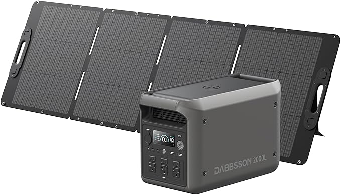 DABBSSON 2000L Solar Generator with 210W Solar Panel, 2048Wh Semi-Solid LiFePO4 Battery w/6 2200W AC Output, Compact&Lightweight, Recharge 80% in 1.5 Hr, Portable Power Station for Camping/Home/RV