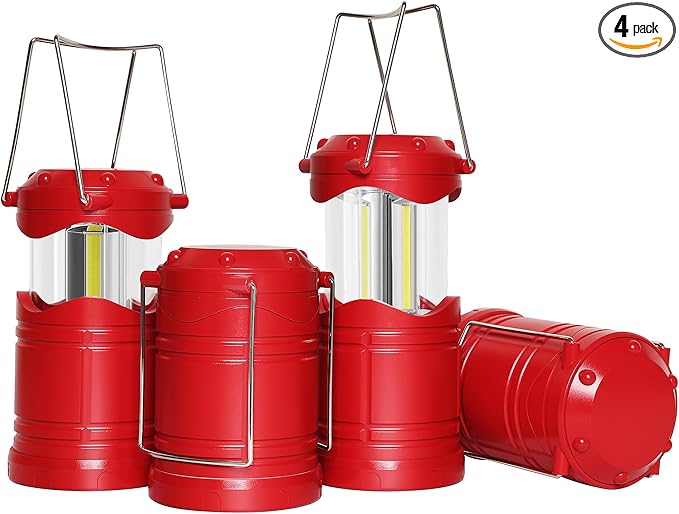 Lichamp LED Camping Lantern, 4 Pack Battery Powered Flashlight for Power Outages, Portable Collapsible Hanging Light Essential for Home, Outdoor, Emergency Lamp Survival Kit Gear for Hurricane, Red
