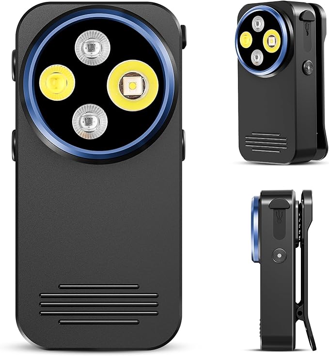 Rechargeable EDC Flashlight, 600 Lumens Dual LED Sources Mini Clip-on Light with Red & Blue Light, Portable Flat Pocket Flashlights, Magnetic Flashlight for Outdoor Home Emergencies