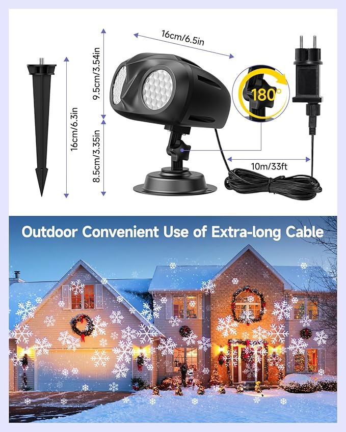 Christmas Snowflake Projector Lights,Dual-Head Snowflakes Snow Projector Lamp with Remote Control, IP65 Waterproof Christmas Outdoor Lighting Decorations for Xmas, Yard, Party, Garden, Patio