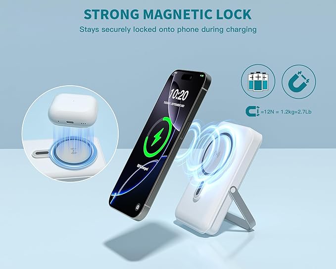 Magnetic Portable Charger Bank Built-in Cables,10000mAh USBC Power Bank 22.5W MAX Battery Pack Magnet Charger Protable Powerbank Fast Charging for Apple iPhone 17/16/15/14/13/12 Series,Samsung S25/S24