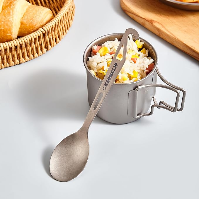 Titanium Knife, Spork and Spoon, 6.46" Long Utility Camping Utensil - Ultralight and Compact for Camping Hiking Backing Traveling and Picnic (Spoon spork knife)