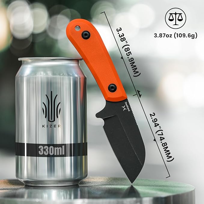 Kizer Deckhand Fixed Blade Knife with Sheath, D2 Blade Camping Knife G10 Handle, Fixed Blade EDC Knives for Men Women, Outdoor Hunting Hiking Survival Knives 1062M1