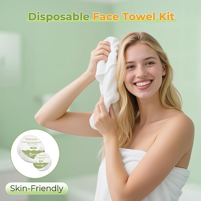Travel Cleaning Kit for Hotel Disposable Compressed Towel(1 Bath Towelettes+ 2 Cleaning Towels+ 7 Face Cloths+1 Storage Bag+Toilet Seat Cover Papers) Toiletries Hygiene-Set, Portable Vacation Camping