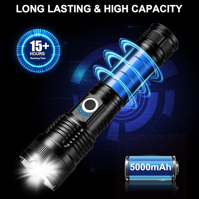 3 Pack Rechargeable Flashlights High Lumens, 99000LM Super Bright LED Flashlight, Adjustable Powerful Flash Light with 5 Modes & USB Cable, Waterproof Handheld Flashlight for Home Camping Outdoor